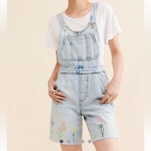Free People The Series Embroidered Floral Shortalls Size Small